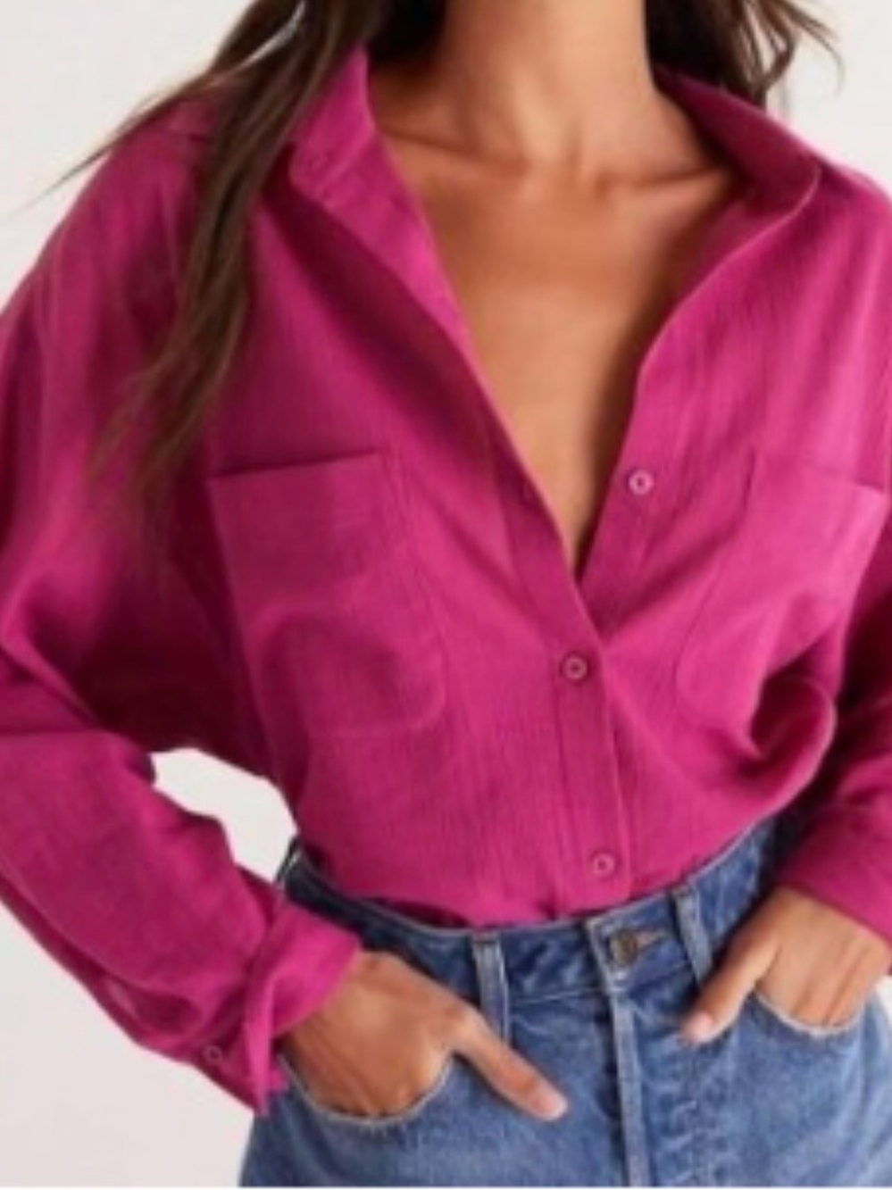 Z Supply Fuchsia Button-Down Collared Gauze Shirt - XS/S